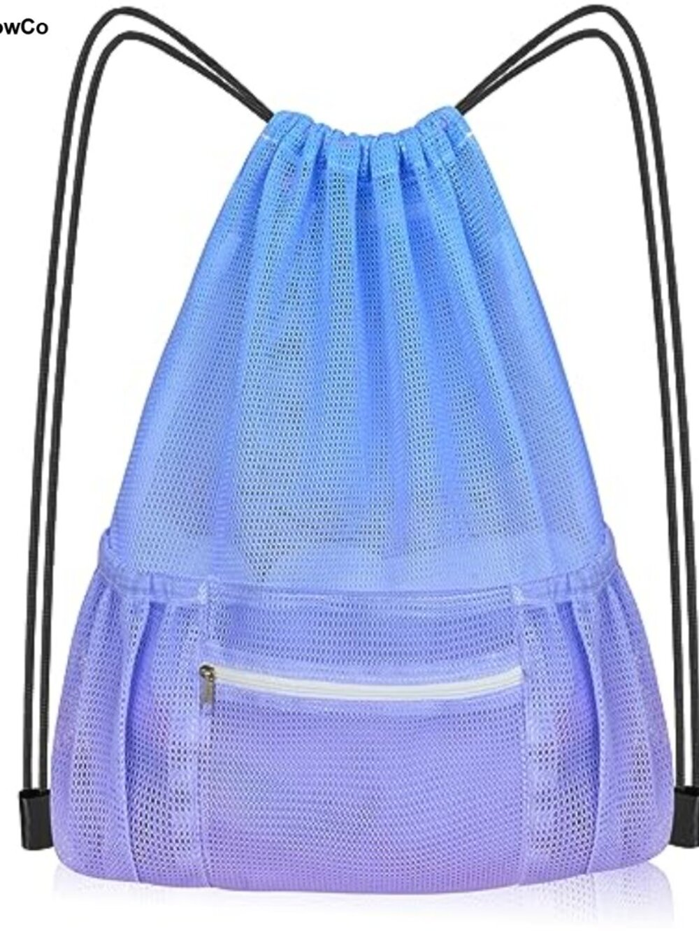 Mesh Drawstring Bag with Zipper Pocket Large Gym Beach Swim Backpack